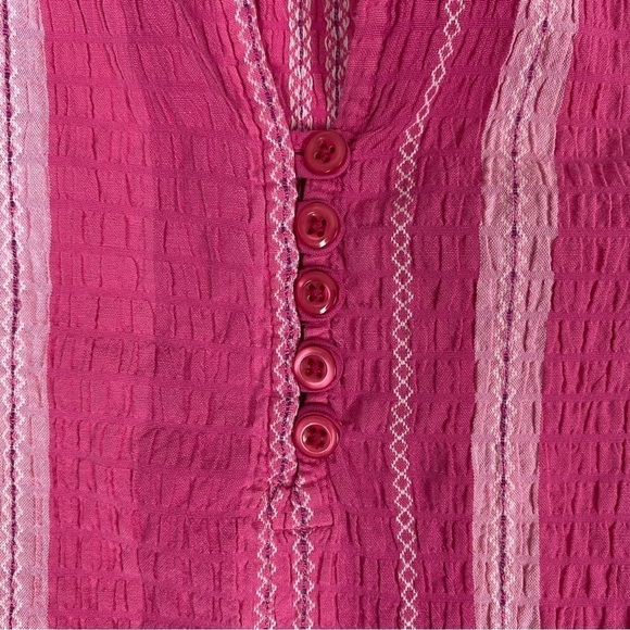 Carroll Reed Sleeveless Top Sz 1X Cotton Pink Seersucker Popover V Neck - Picture 4 of 9